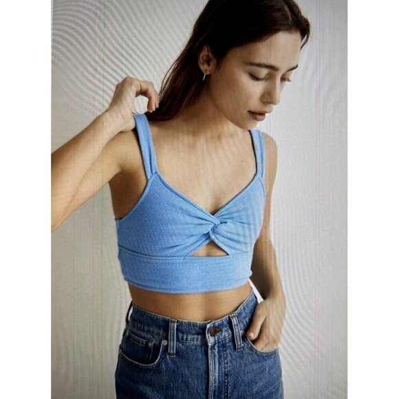 Madewell Cutout Knot-Front Crop Tank Top Oasis Blue Size S - Picture 1 of 11